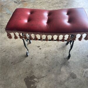 Vintage Red Upholstered Bench with Tassels